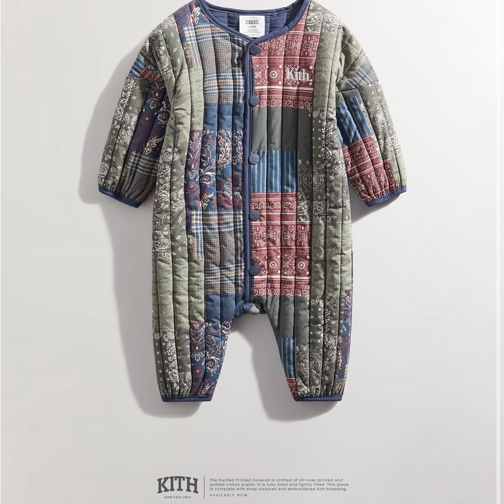 Kith Kids Quilted Patchwork Outerwear Onesie - Blue, Red, Green